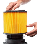 Hands installing 2 Pack Replacement Filter For Hart Wet Dry Vacuums 5 To 20 Gallon, VCFS Standard Disposal Cartridge Filters