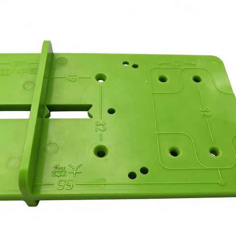 Green guide plate of 35mm Hinge Template Router Jig For Cabinets Drawers And Furniture Doors With Pro Grade Durable Aluminum Guide And Adjustable Stops Precision Concealed Hinge Boring Jig For Woodworking Installations