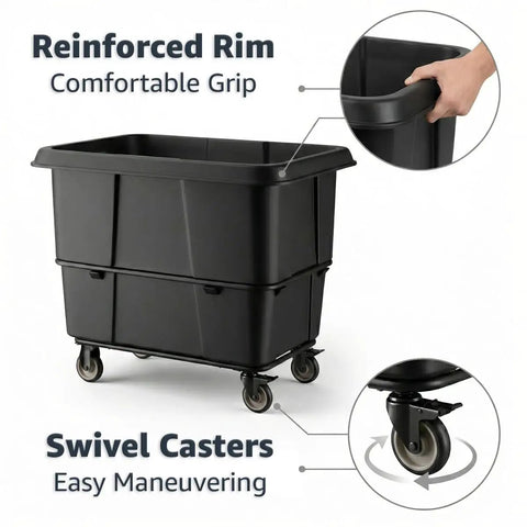 Real Deal 20 Cubic Foot Heavy Duty Trash Cube Truck With 1200 Pound Capacity, Black Rolling Laundry Cart With Reinforced Rim