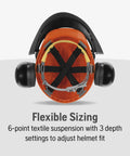 Chainsaw Helmet With Metal Mesh Face Shield, Adjustable Ear Muffs, HDPE shell showing 6-point suspension system inside