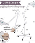Super Bright 2,200 Lumens LED Magnifying Glass With Light And Stand, Floor Lamp With 5-Wheel Rolling Base specs diagram