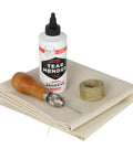 Ultimate DIY Canvas Repair Kit For Tents Pop Up Campers Tarps And Marine Covers With 6 Oz Tear Mender Glue shown with awl, canvas, thread