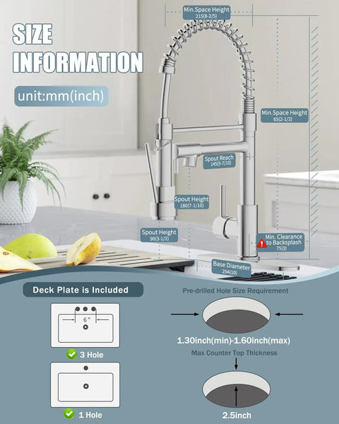 Dimensions of RV Kitchen Faucet With Soap Dispenser And Pull Down Sprayer, Brushed Nickel Finish For Camper Farmhouse RV Kitchen Sinks