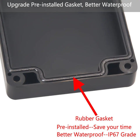 Close-up of IP67 watertight junction box showing pre-installed rubber gasket for better waterproofing.