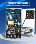 Adjustable Dc Bench Power Supply Pumping Out 0 To 12 Volt And 0 To 50 Amp showing internal components and smart cooling fan.