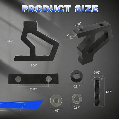 Beefed Up High Lift Jack Hood Mount For Jeep Wrangler JK 2007 To 2018 Off Road Jack Bracket Kit Black Lightweight Aluminum Alloy 1 Pair Replaces 11586.04 with detailed component dimensions