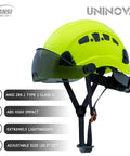 Pro Grade Safety Hard Hat With Visor For Construction Workers ANSI Z89.1 Type I Class C Approved Adjustable 6 Point Suspension Ventilated Lime Green Hi Viz Helmet With A3 Lime Tint Visor