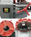 Industrial Strength Electric Pipe Threading Machine And Cutter Tool 1/2 To 2 Inch Npt Dies 110V control panel and threading mechanism details.