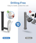 Comparison of Adhesive Toilet Paper Holder No Drilling Stainless Steel Stick On Wall Mount For Bathroom And RV Matte Black Finish Rust Proof 304 Stainless Steel With Easy Install vs traditional drilling method.
