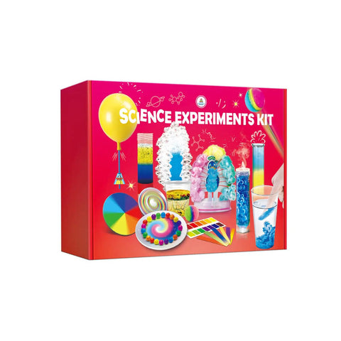 Hands On Science Kit With 40 Plus Experiments For Kids, Chemistry Set box with colorful experiment images and supplies