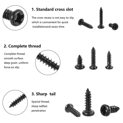 Diagram of Miniature Phillips Screw Assortment Kit 1000Pcs Tiny Self Tapping Screws For Glasses Watch Clock M1 M1.2 M1.4 M1.7 Sizes 3mm 4mm 5mm Pack