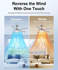 52 Inch Ceiling Fan With Lights And Remote, 6 Speed Reversible DC Motor, 3CCT Dimmable LED, Brushed Nickel in summer and winter mode