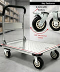 2600 Pound Capacity Steel Platform Cart With 43 By 26 Inch Flatbed Heavy Duty Industrial Moving Dolly With 6 Inch Fixed And Swivel Brake Wheels A Real Warehouse Workhorse For Inventory Tools And Equipment, 43.3x25.6 in steel flatbed and 6-inch brake wheels