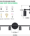 4 Light Black Vanity Light Fixture For Bathroom Over Mirror Vintage Farmhouse Industrial Wall Sconce dimensions and bulb types