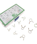 78 Piece Spring Hose Clamp Set With Ten Diameter Sizes 5Mm To 14Mm for Fuel Lines in plastic box with clamps displayed