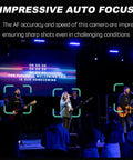 Band on stage with AI Auto Tracking 6 Camera PTZ Live Streaming System With 20x Optical Zoom, NDI HX3 HX2 Ready, in low-light setting