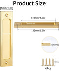 Sliding Barn Door Pull Handles 2 Pack Aluminum Alloy Flush Recessed Rectangular Pulls dimensions and screws in gold finish