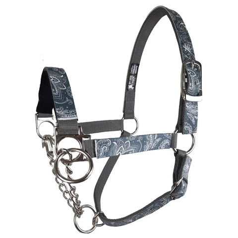 Nylon Overlay Cattle Restraint Halter With Padded Noseband For All-Day Comfort And Control, Paisley pattern, medium size