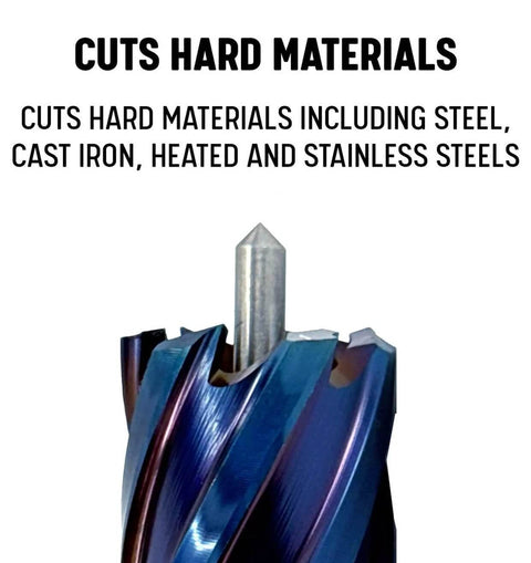 Front view of Drill America 5/8 in by 2 in blue-coated ANC nano-composite annular cutter