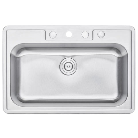 33 By 22 By 9 Inch Top Mount Drop In Stainless Steel Single Bowl Kitchen Sink With Strainer And Dish Rack 18 Gauge T304 Steel Rust Resistant Heavy Duty Build Four Hole Faucet Compatible Easy Clean
