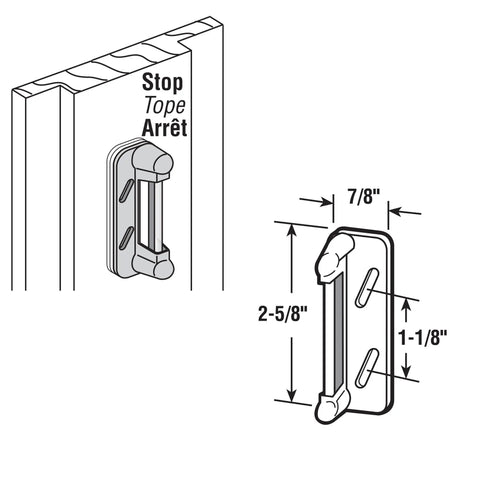 Diagram showing dimensions for K 5004 Aluminum Painted Black Spring Loaded Screen Door Strike Plate Single Pack Built Tough.