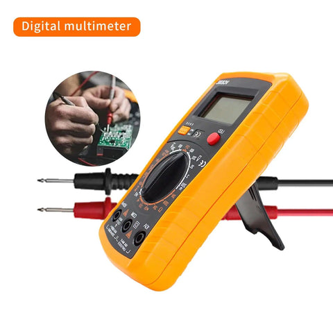 Digital multimeter from Blue All In One Soldering And Desoldering Kit With Multimeter 60W Adjustable Iron For Easy Electronics Repair Includes 5 Tips Solder Wire Pump Wick Tweezers And 110V Power in use