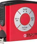 Digital Tape Measure Three Quarter Inch By Sixteen Foot Pro Grade Build Weatherproof Polycarbonate Housing in red color.