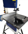Compact 10 Inch Bandsaw With Cast Iron Table And Steel Stand For DIY Woodworkers, Rip Fence, Quick Release Tension, Four And Five Eighth Inch Resaw Capacity, Space Saving Power For Beginner Friendly Woodworking Projects, featuring cast iron table and sturdy frame.