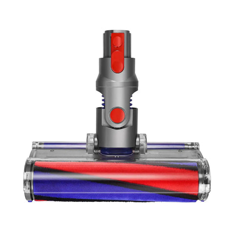 Soft Roller Cleaner Head For V10 V11 V8 V7 V15 Vacuum Cleaners with red and blue microfiber for hard floors, front view