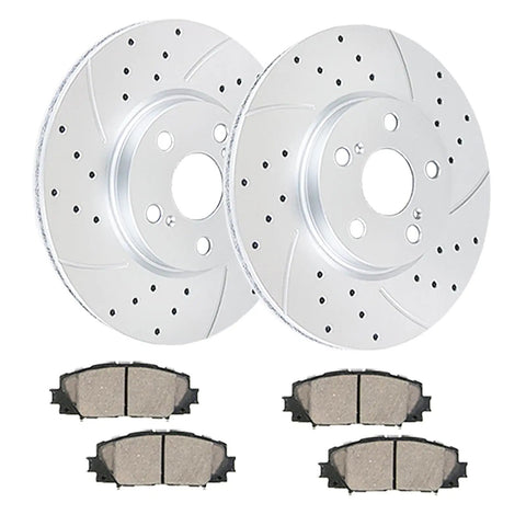 Front Brake Kit With Drilled And Slotted Disc Rotors And Ceramic Brake Pads For 2009 2019 Toyota Corolla 2009 2014 Matrix 2009 2010 Pontiac Vibe 2008 2014 Scion Xd Hardware Included Street Ready Performance Upgrade