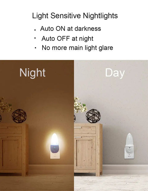 Multicolor LED Night Light Set 4 Pack With Bubble Pattern And Dusk To Dawn Sensor in room demonstrating day-night function