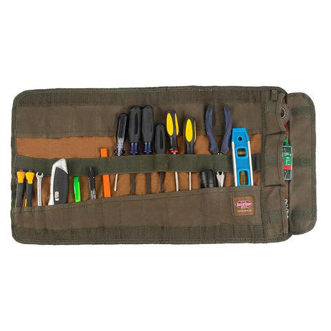 Heavy Duty Tool Roll Bag From Original Series With Quick Release Buckles, Duckwear Canvas, tools organized, open view