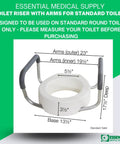 Raised Toilet Seat Riser With Padded Aluminum Arms For Support 3.5 Inch Lift measuring guide and dimensions on green background