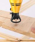 Kick Your Rotary Tool Game Up With This 29-Piece HSS Multi Drill Bit Kit Including Precision Cutting Guide And Router Attachment For Electric Grinders Sandpaper Combo Accessories drilling into wood with precision guide.