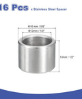 Top Shelf 304 Stainless Steel Spacers 16 Pc Pack 1/2 Inch Inner Diameter By 5/8 Inch Outer Diameter straight unthreaded standoff