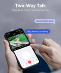 Smartphone showing two-way audio feature of Solar Wireless Security Camera Kit for outdoor home surveillance with live video feed.