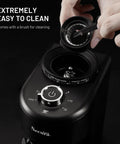 Heavy Duty Electric Conical Burr Coffee Grinder With 35 Dial In Settings And A Spacious Bean Hopper, easy to clean, showing adjustable burr.