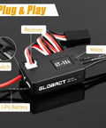 Close-up of 30A Brushless Mini ESC With 5V And 3A BEC Output And App Adjustable Parameters with labels for RC parts.