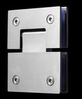 Heavy Duty Stainless Steel Bathroom Shower Frameless Glass Door Hinge Clamp Featuring 180 Degree Pivot And Killer Brushed Finish, close-up view.