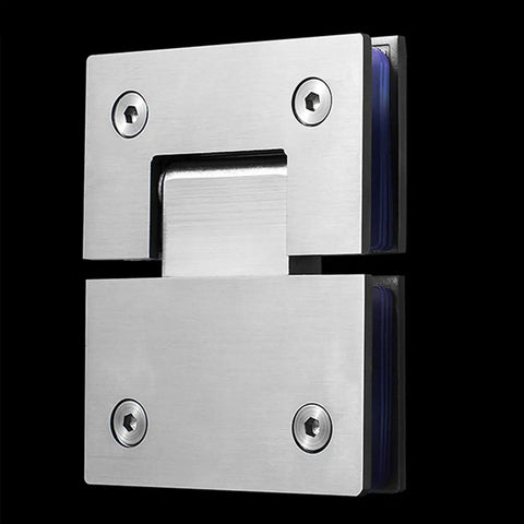 Heavy Duty Stainless Steel Bathroom Shower Frameless Glass Door Hinge Clamp Featuring 180 Degree Pivot And Killer Brushed Finish, close-up view.