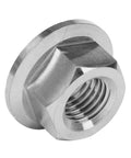 Close-up of Six Pack Titanium DIN 6923 Hex Flange Nut showing threading, part of the Grade 5 rustproof fasteners.