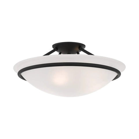 Newburgh 3 Light Ceiling Mount in Black Finish with Sleek Transitional Steel Design featuring alabaster shade