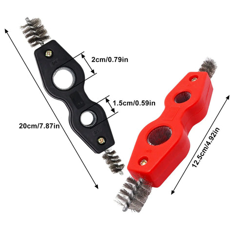 SWZHAI 2-pack 4-in-1 copper pipe cleaner set with 1/2 in & 3/4 in brushes, inner/outer threads, black & red handles