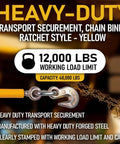 4 Pack Heavy Duty Ratchet Lever Load Binders with Grab Hooks, 12,000 Lb Working Load Limit Each, for 3/8 to 1/2 Inch Chain, yellow