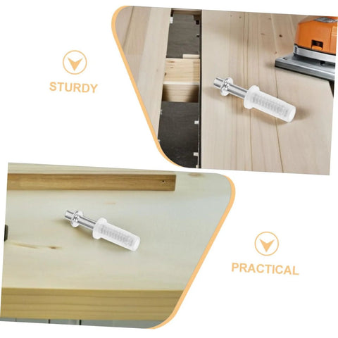 Bifold closet door pivot pin hardware: chrome metal pin with white ribbed plastic sleeve (front view)

Pivot pin hardware close-up: chrome pin with white ribbed plastic sleeve on wood surface