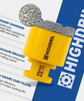 HIGHDRIL 6-piece diamond core drill bit set for porcelain tile; vacuum-brazed, 20/25/35/50/75/100 mm, yellow head
