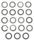 Washer Style Arbor Shim Without Keyways Assortment For Milling Cutters Saws Slitting Blades And Grinding Tools 1 In ID By 1.5 In OD Low Carbon Steel With Tight 0.0010 In And 0.0015 In Thickness Options displayed in an overhead view