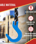 4 Pack One Half Inch Grade 100 Clevis Foundry Hooks Set for Towing and Rigging, Alloy Steel With Sky Blue Painted Finish shown on chain