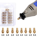 Get Ready For High Power With These 3 Sets Of Mini Drill Brass Collet Chucks showing 12 sizes from 0.5mm to 3.2mm, ideal for rotary tools.
