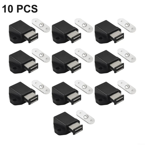 Heavy Duty Magnetic Cabinet Door Catches For Silent Soft Close Kitchen And Bathroom Drawers, 10 pieces of black plastic latches.